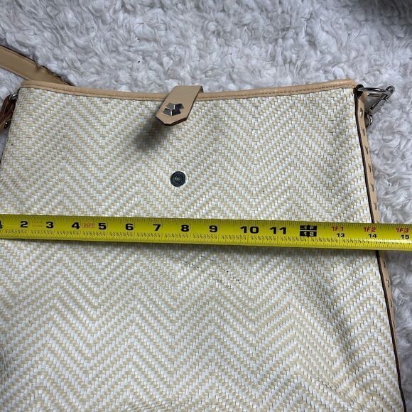 Stella & dot Rattan woven beige large shoulder bag with cream trim and strap - Picture 8 of 11